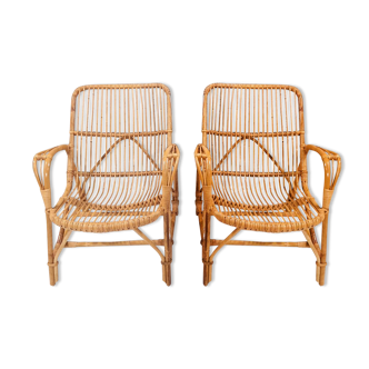 Pair of vintage bamboo armchairs