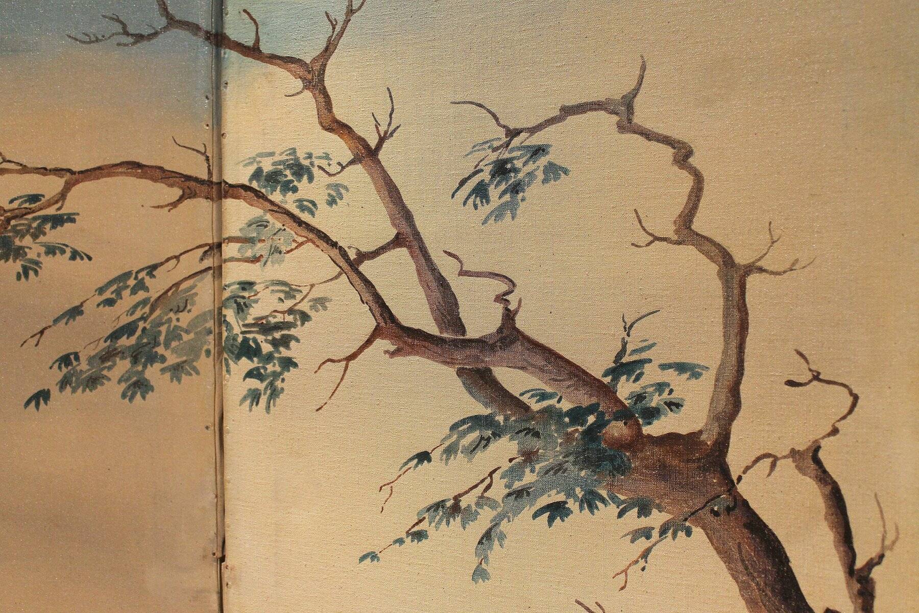 Early 20th Century French Tempera on Canvas Folding Screen with Seascape View