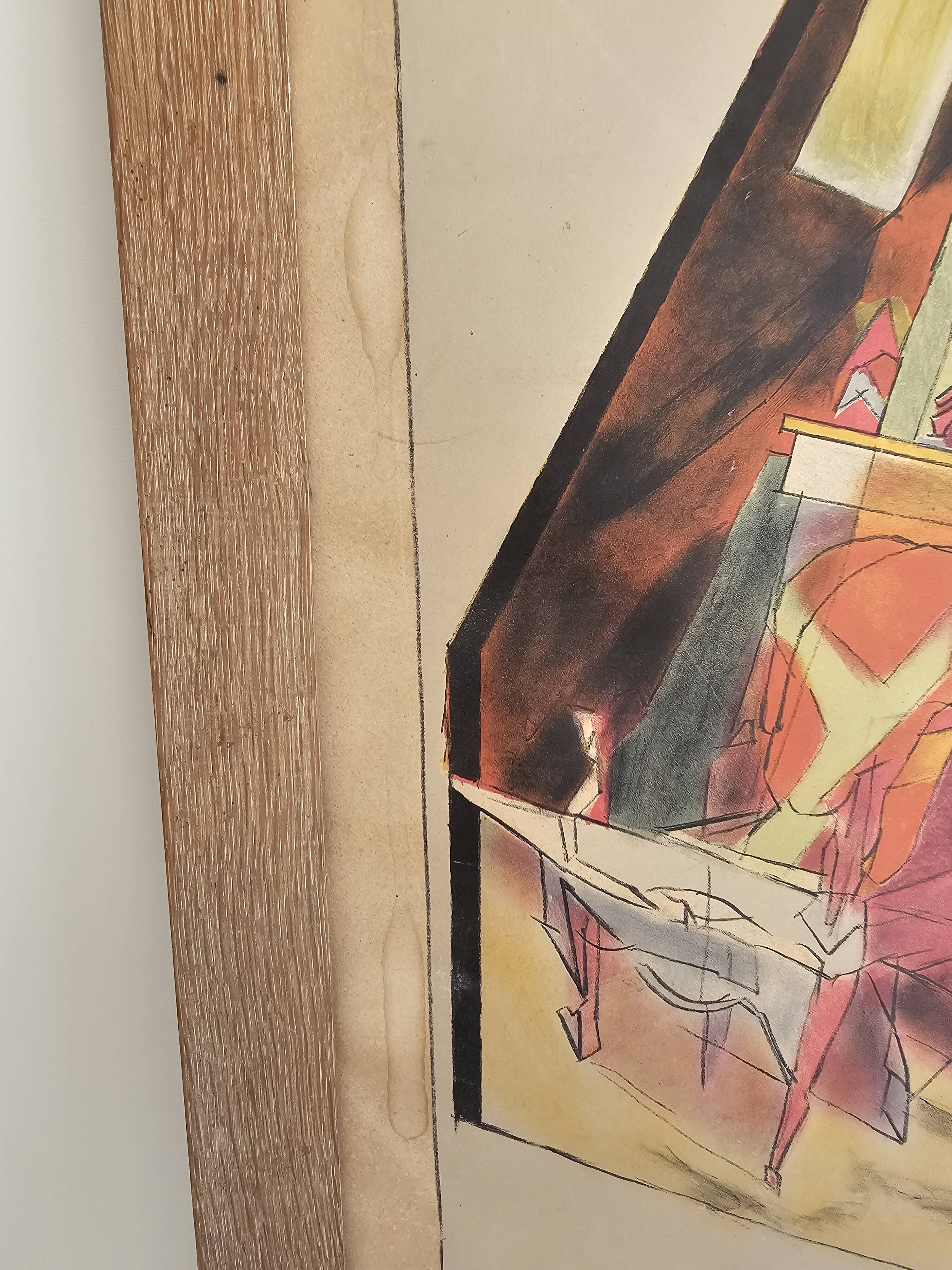 Tableau Lithographie couleurs sur vélin Le Fauteuit 28/200 Signé Jacques Vi