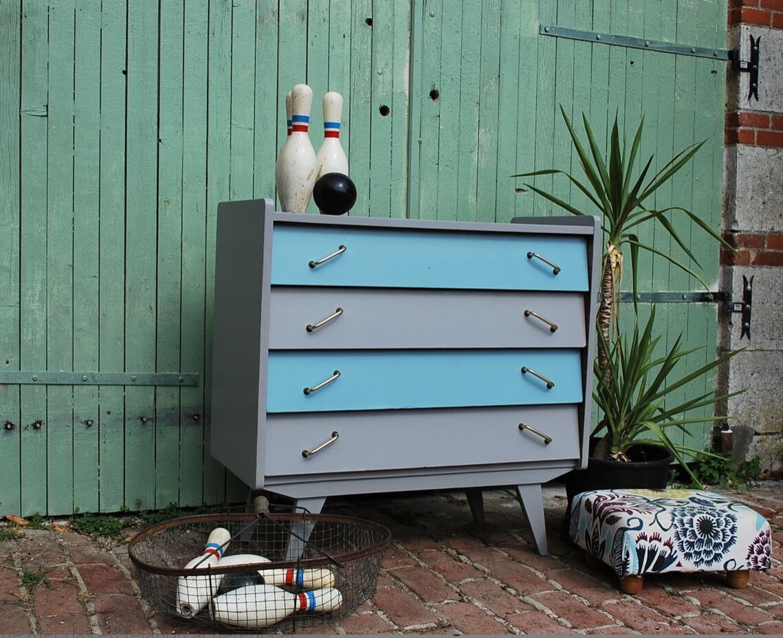 Renovated blue vintage chest of drawers