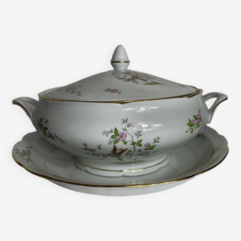 Delicate Tureen in Sologne Lamotte Porcelain with Floral Pattern
