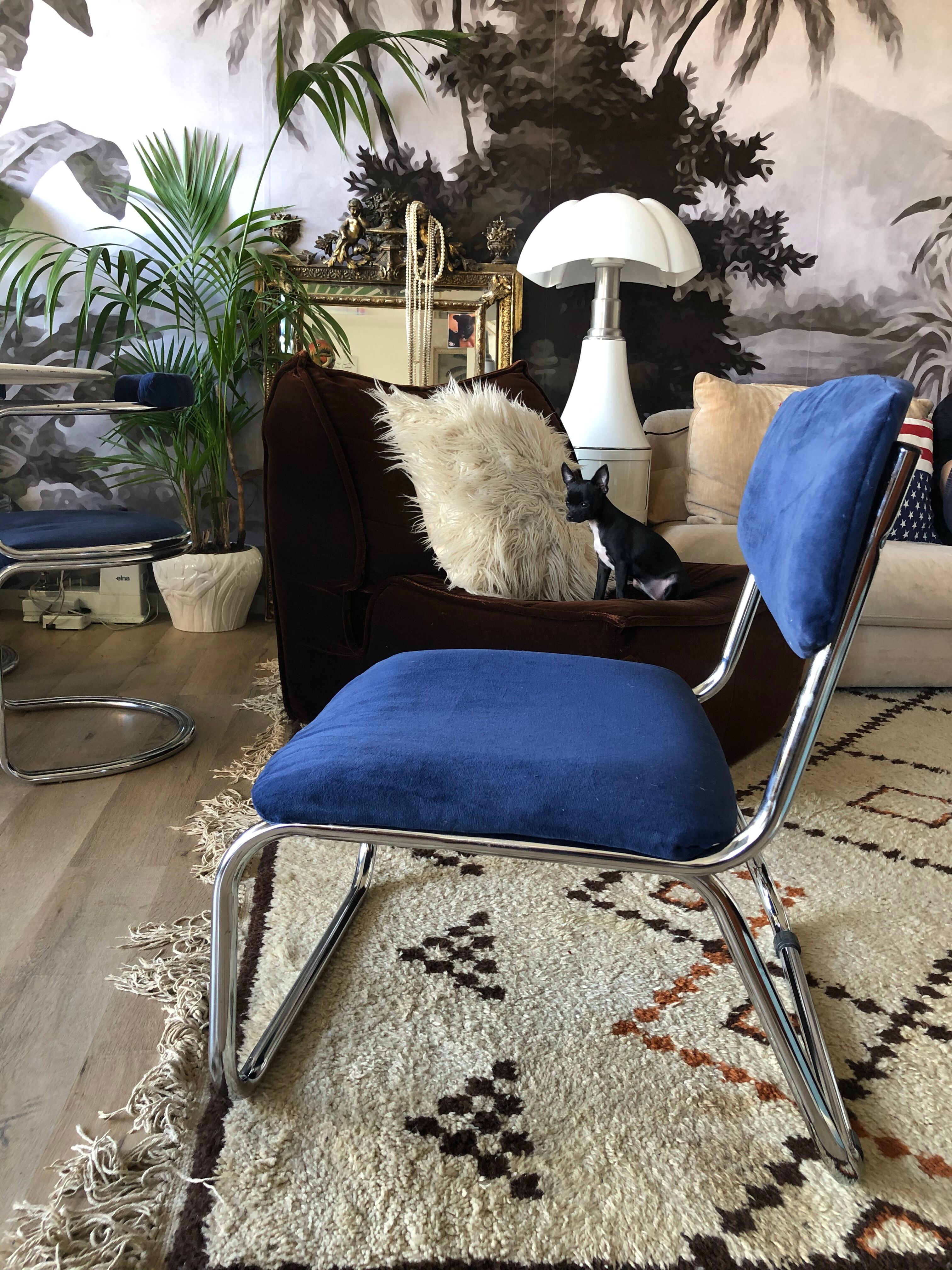 70s velvet and chrome armchair