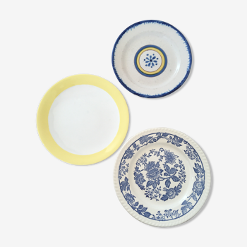 Mismatched yellow & blue plates