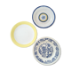 Mismatched yellow & blue plates