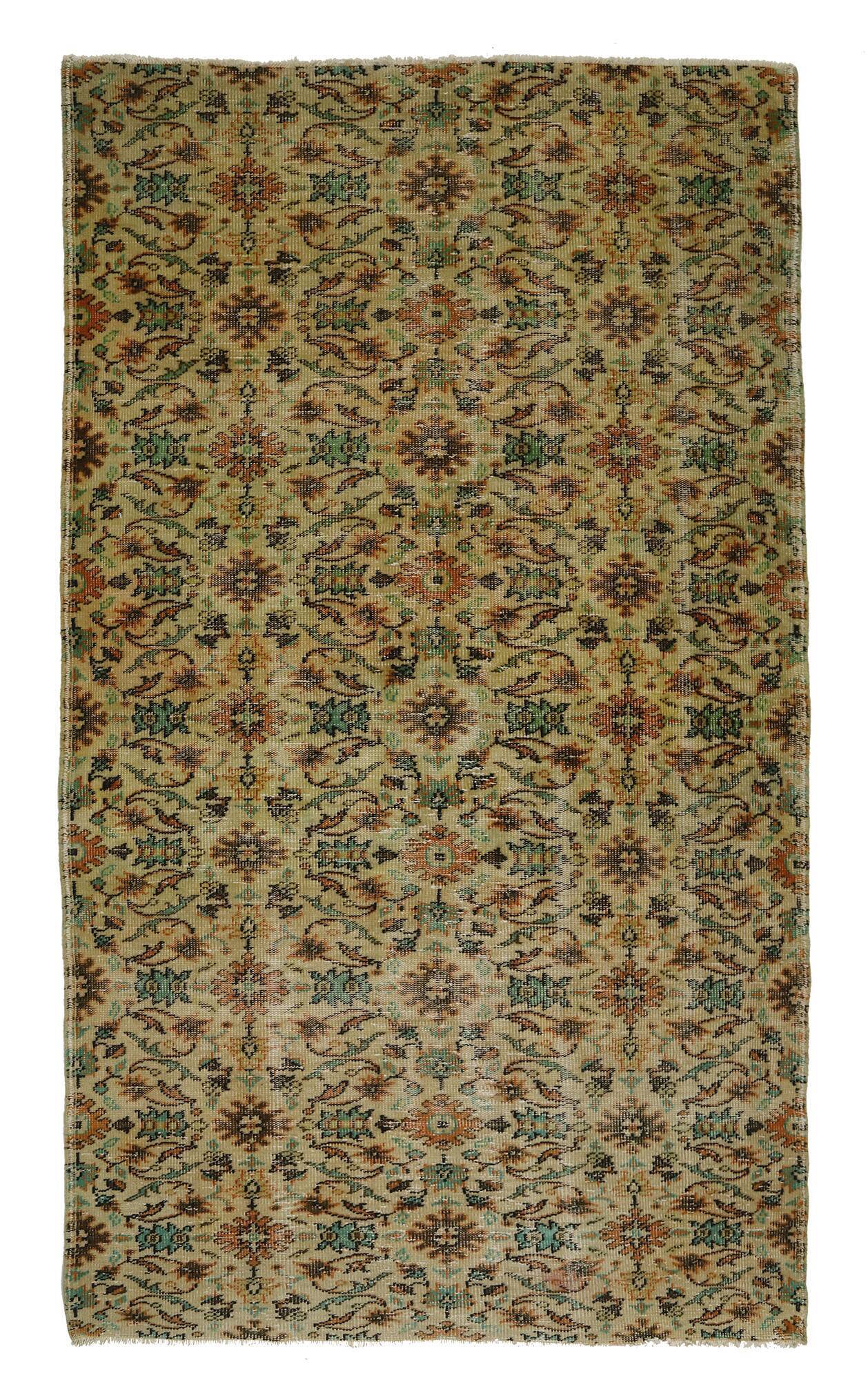Vintage Turkish Oushak rug, floral beige and green, 263 x 158 cm.