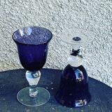 Set of 4 wine glasses in blown and bubbled glass, duo line, biot glassware style, unsigned