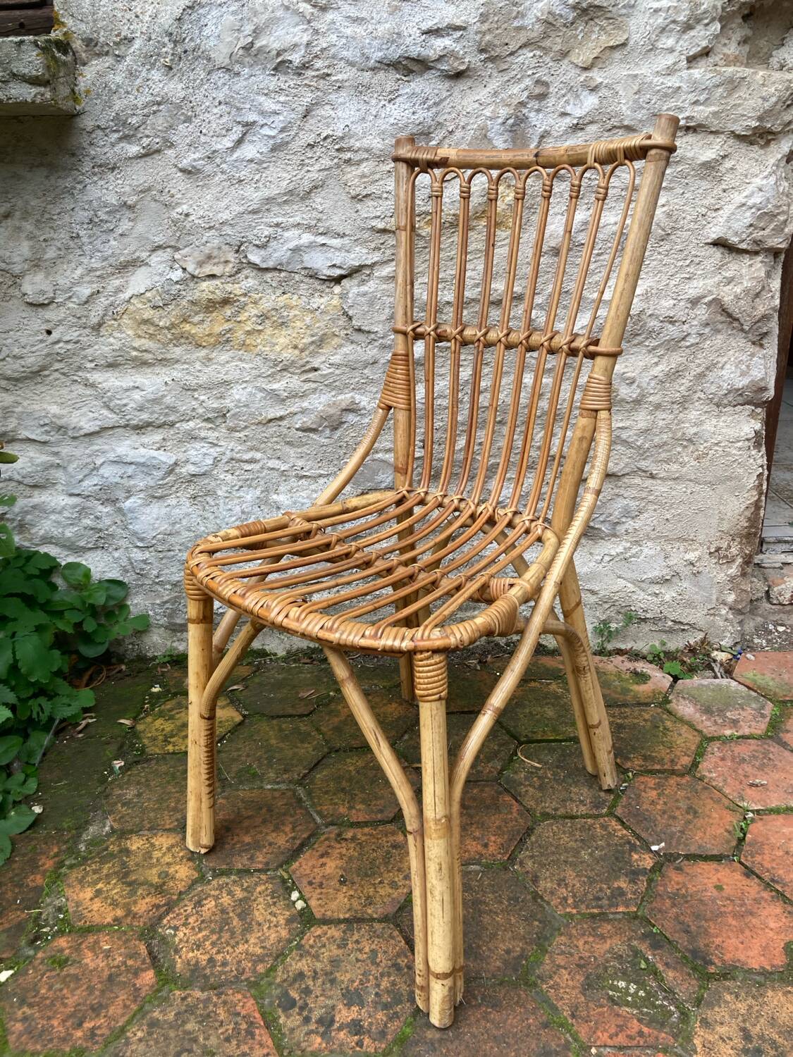 Lot de 10 chaises en rotin vintage