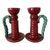 Bougeoirs en barbotine années 50