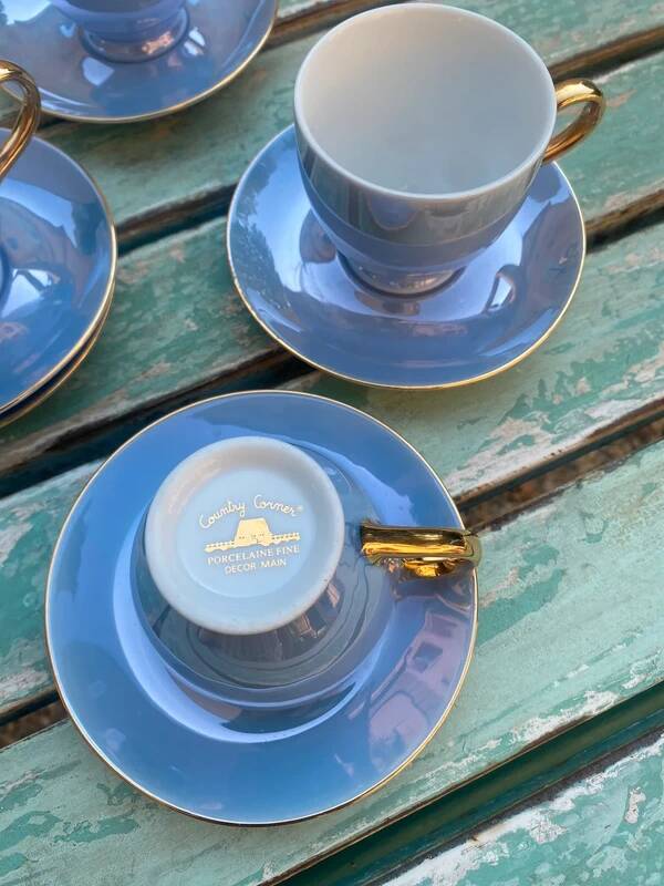 Iridescent blue coffee set