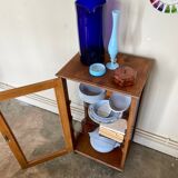 Dark wood display case and transparent glass