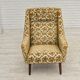 1970s, Danish highback armchair, Brown/beige furniture fabric, teak wood.