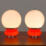Pair Italian Space Age Mazzega Murano glass table lamps
