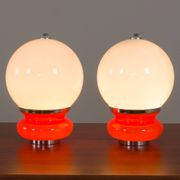 Pair Italian Space Age Mazzega Murano glass table lamps