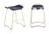 Pair of navy blue bar stools with gold brass finishes.