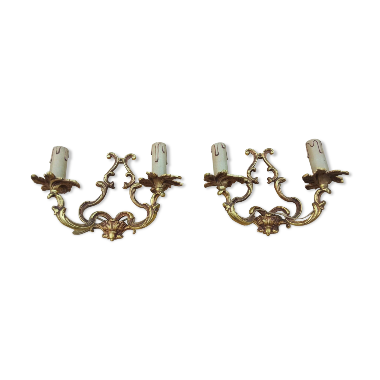 Pair of Louis XV style bronze cage wall lamps