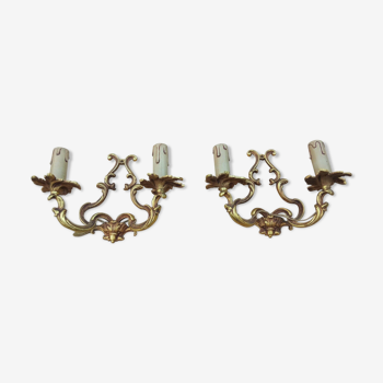 Pair of Louis XV style bronze cage wall lamps