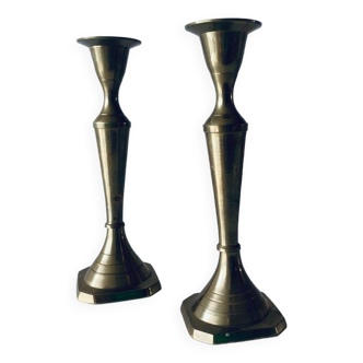 Pair of Indian brass candlesticks