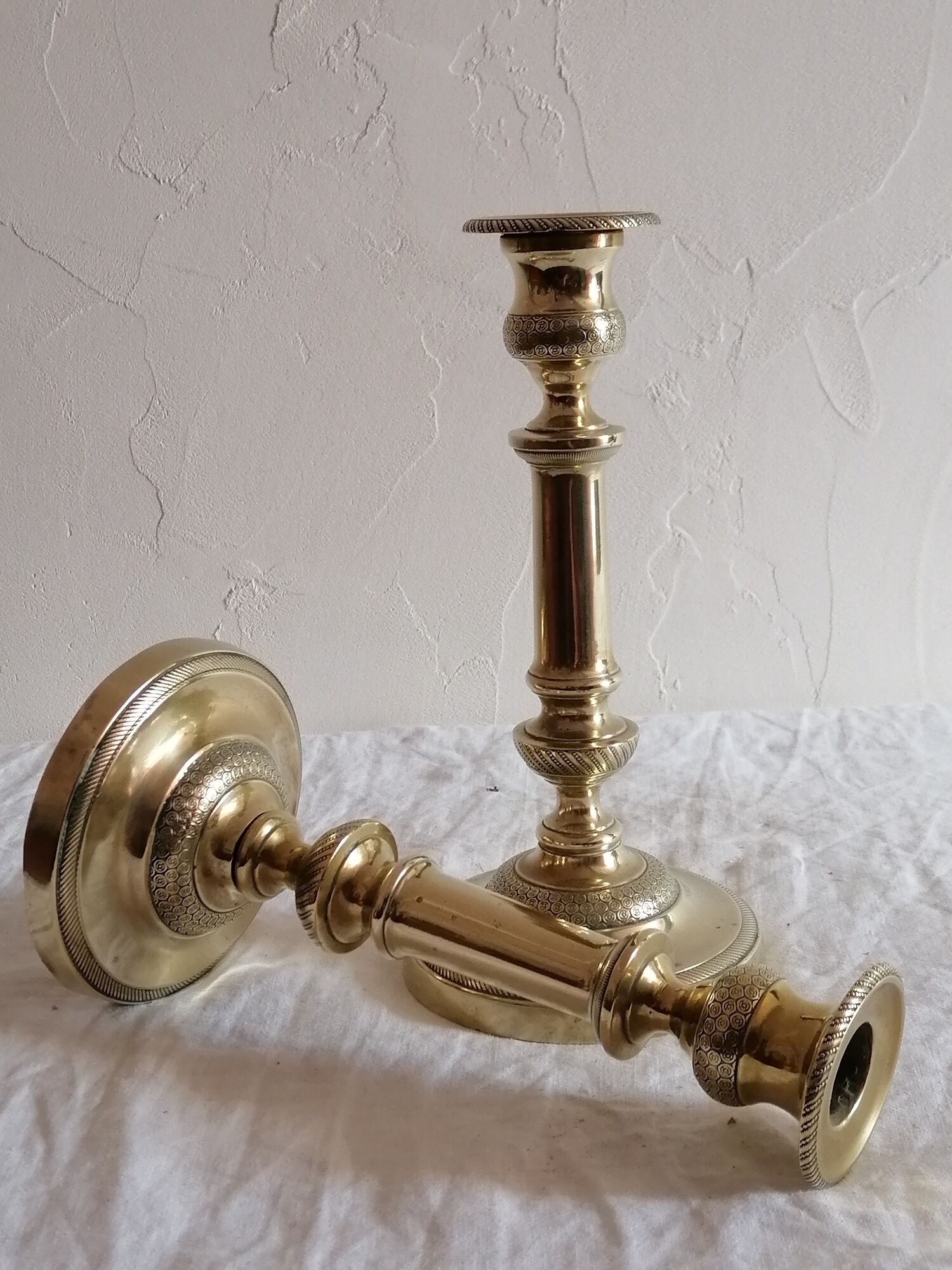 Old pair of candlesticks, bronze torches of the Louis Philippe period