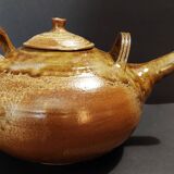 Ceramic 20th century enameled stoneware teapot signature to identify