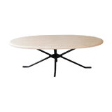 Large oval coffee table in travertine and metal