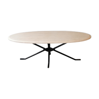 Large oval coffee table in travertine and metal