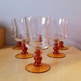 Service of 18 glasses with amber feet 70s