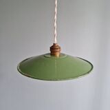 Industrial pendant light in green enamelled sheet metal, 1930s-40s