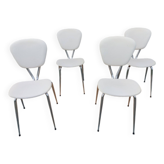 4 white and metal chairs