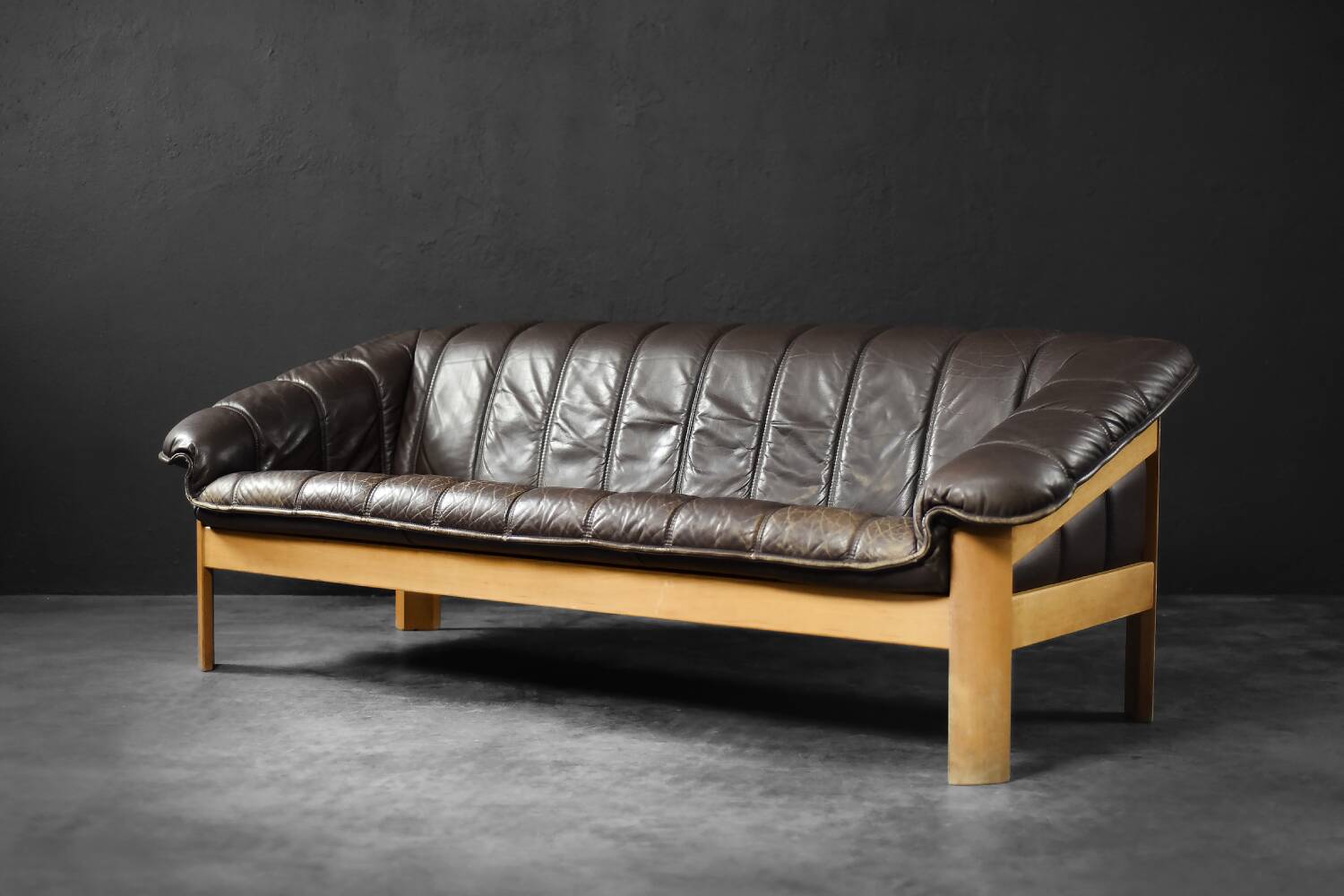 Vintage Mid-Century Modern Danish Brown Leather 3-Seater Sofa, 1970s
