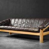 Vintage Mid-Century Modern Danish Brown Leather 3-Seater Sofa, 1970s