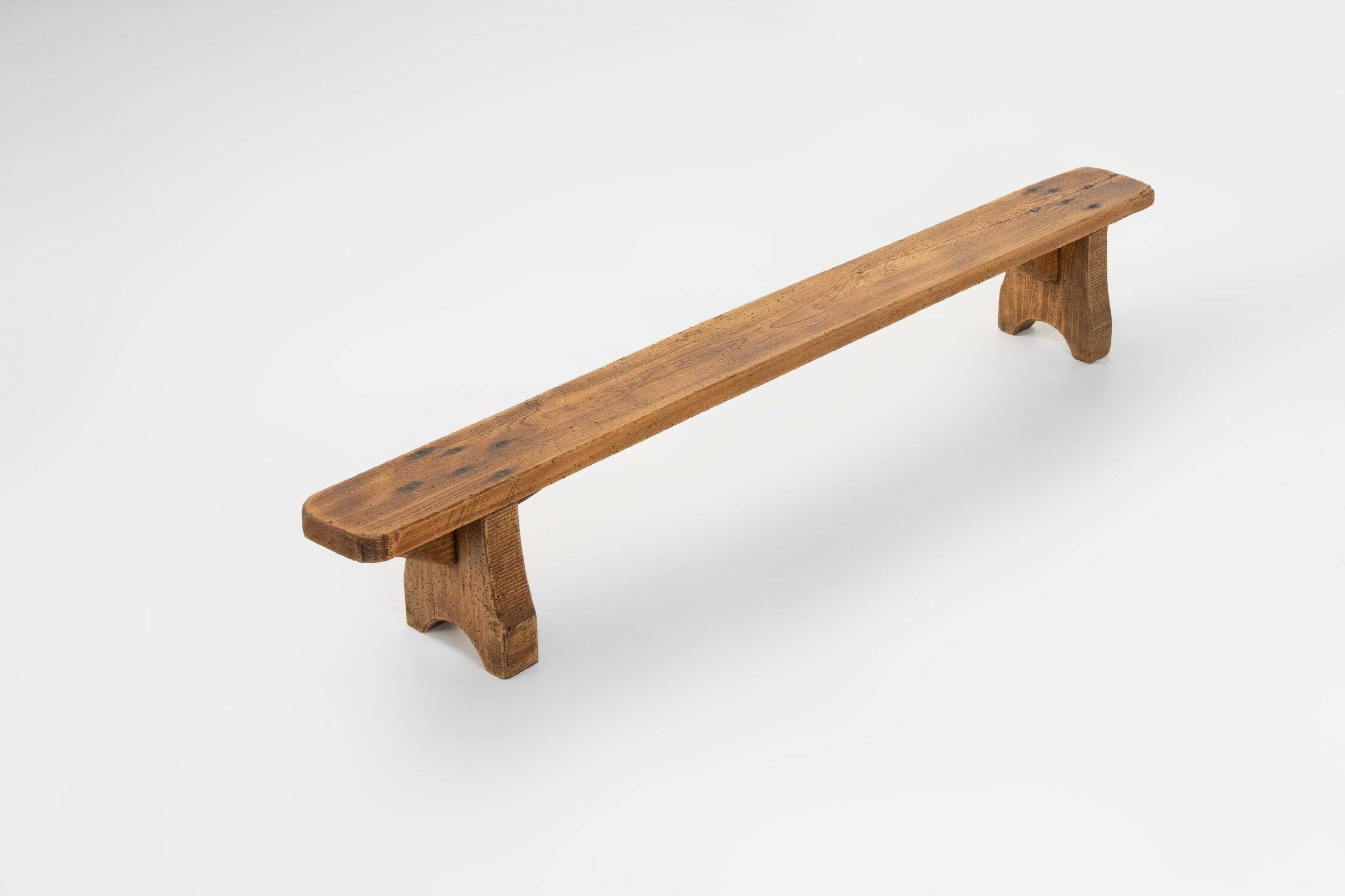 Rustic Low Bench in Wood, France, 1850s