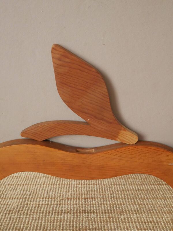 Grand miroir pomme XL vintage rétro en bois fabrication artisanale objet fait main pour enfant