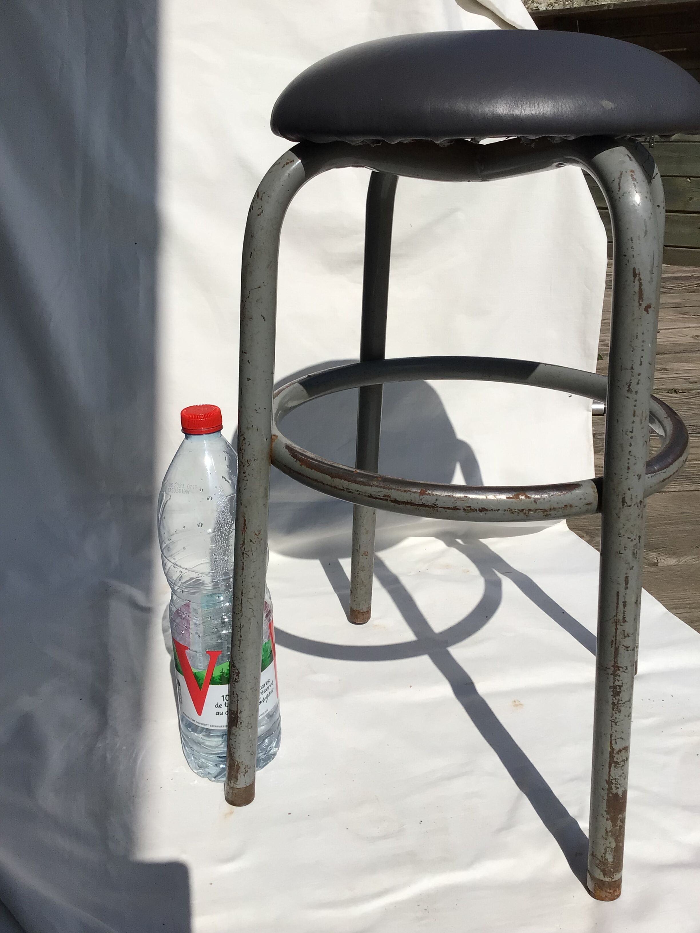 Industrial stool seat dark grey leather