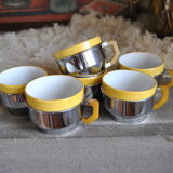 Series of 6 ceramic and stainless steel cups - 70s - Vintage