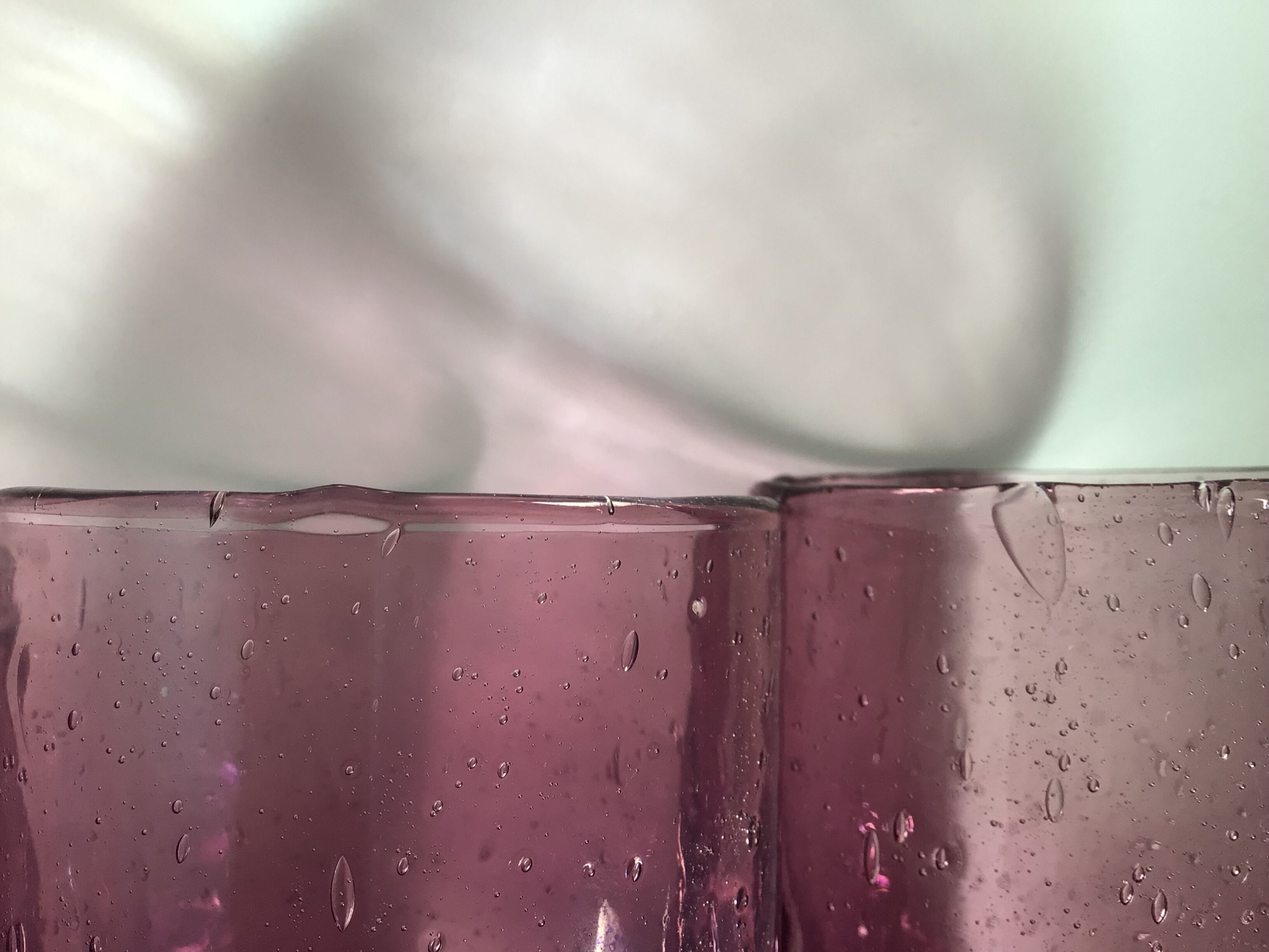 6 Straight bubbled glasses purple mouth blown glass