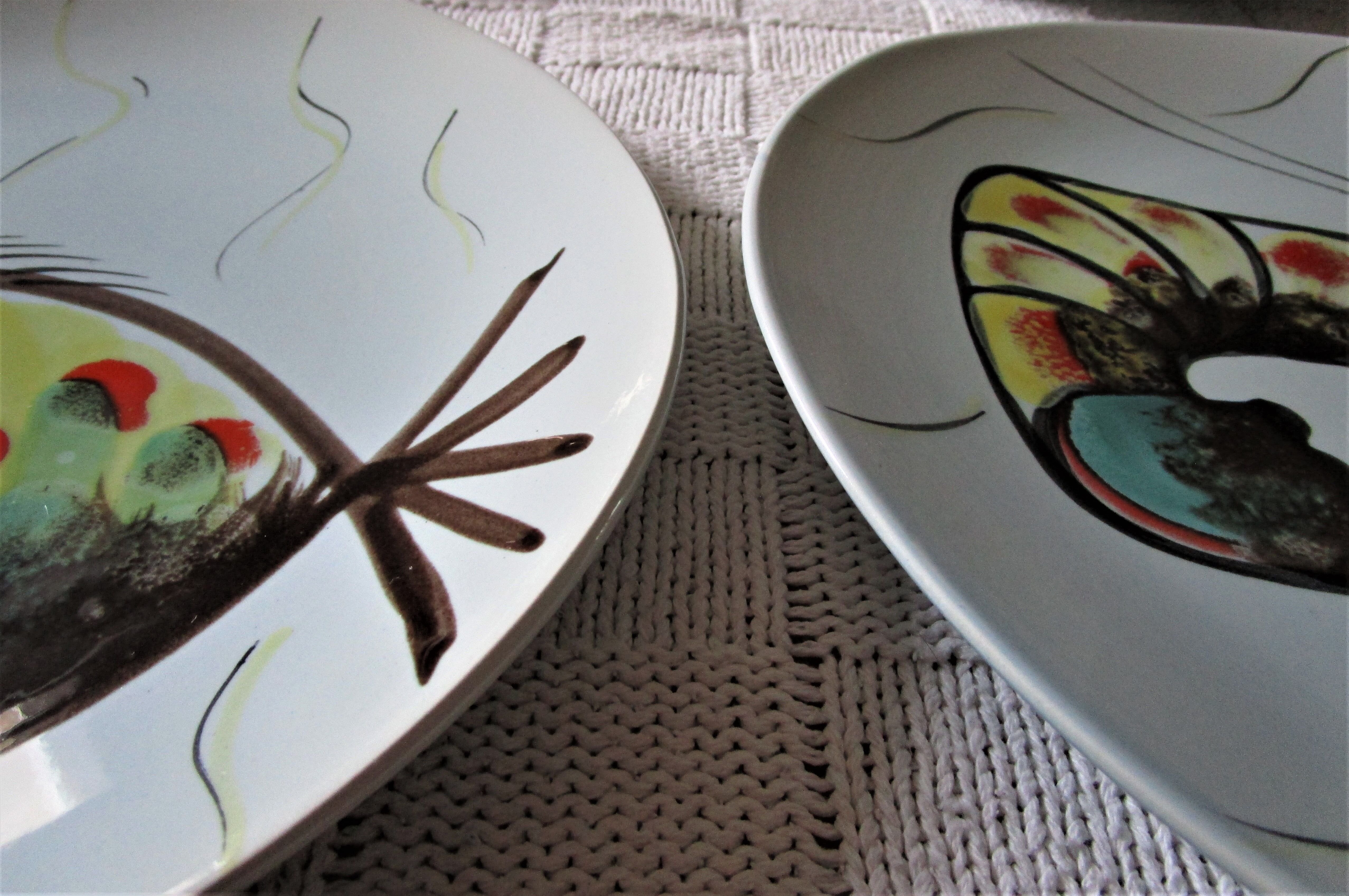 Six Pornic plates with fish and crayfish