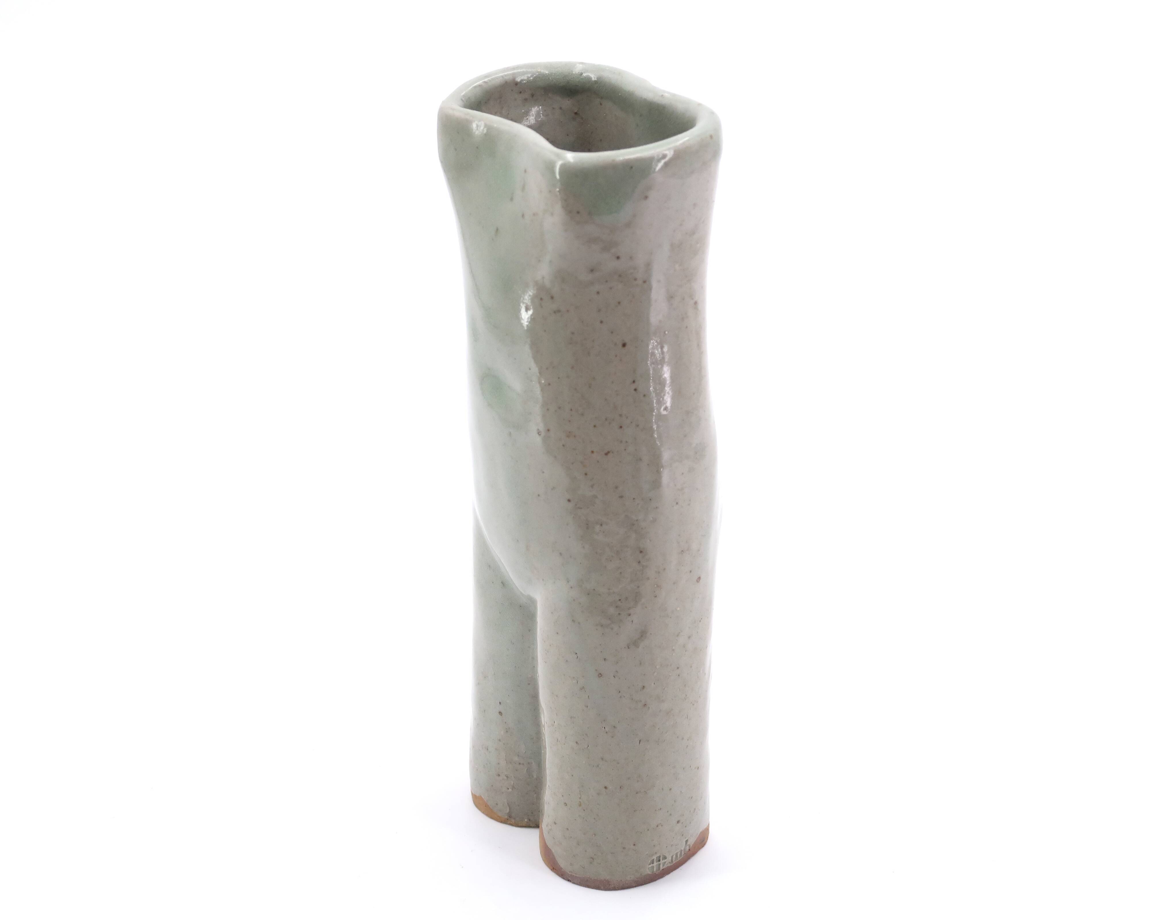 Anthropomorphic Celadon ceramic vase by Martin Hammond