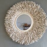 Large round straw mirror