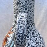 Fat Lava Sea Foam Style Vase - Vallauris Style, Red Flower Pattern