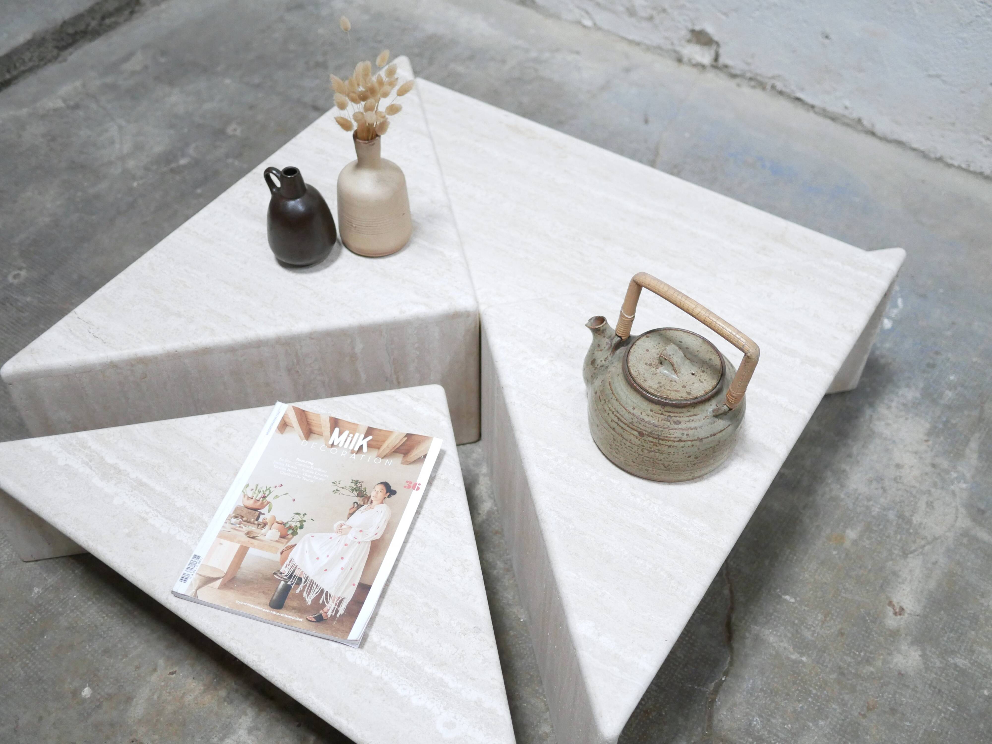 Vintage travertine coffee table published by Roche Bobois
