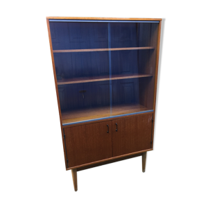 Bibliothèque vintage en teck à 2 portes et 2 vitres coulissantes