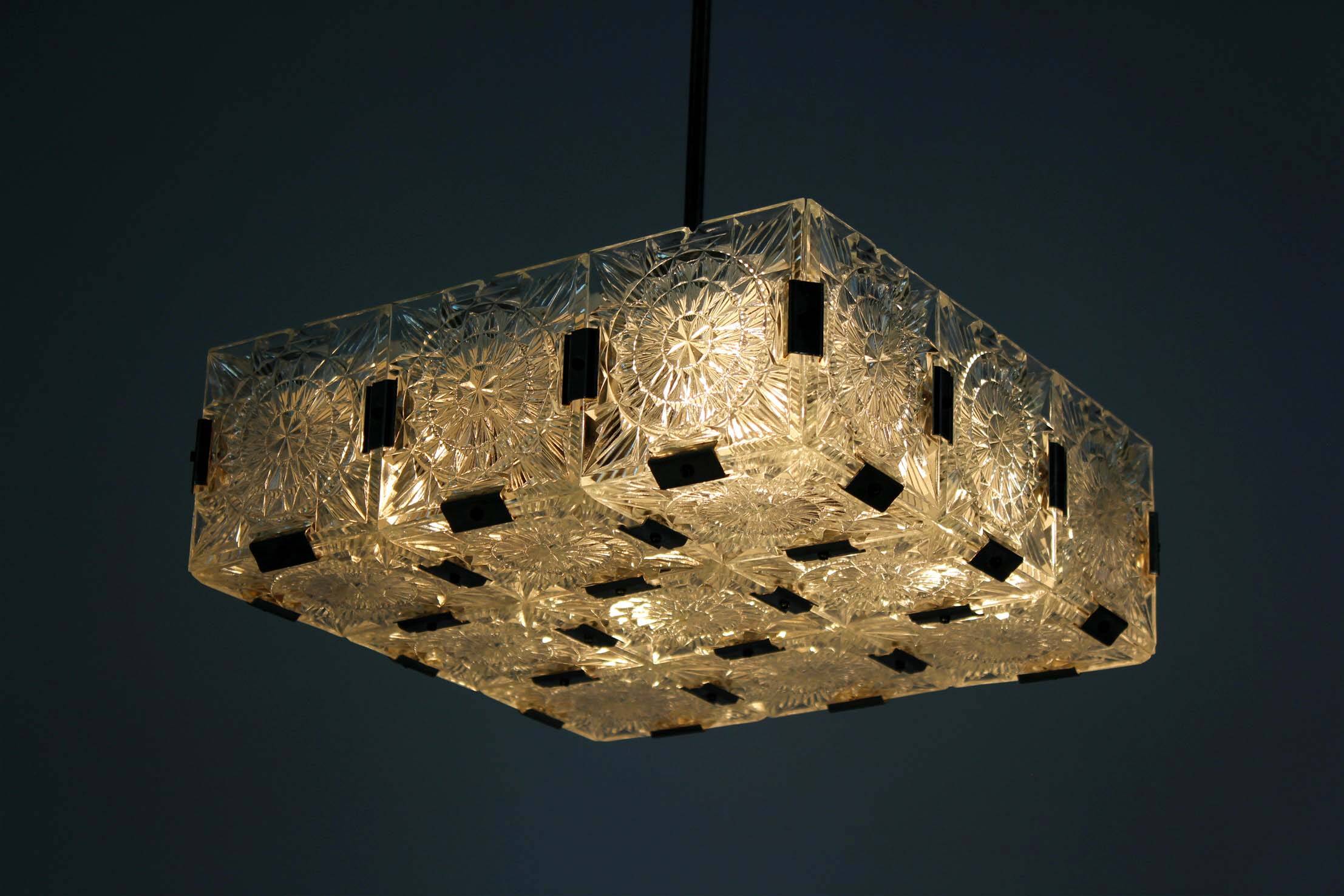 Vintage Sculptural Glass Pendant Lamp by Kamenický Šenov, 1970s