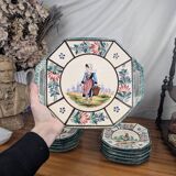 Henriot Quimper RM Octagonal Dessert Service Breton Couple Art Deco Style