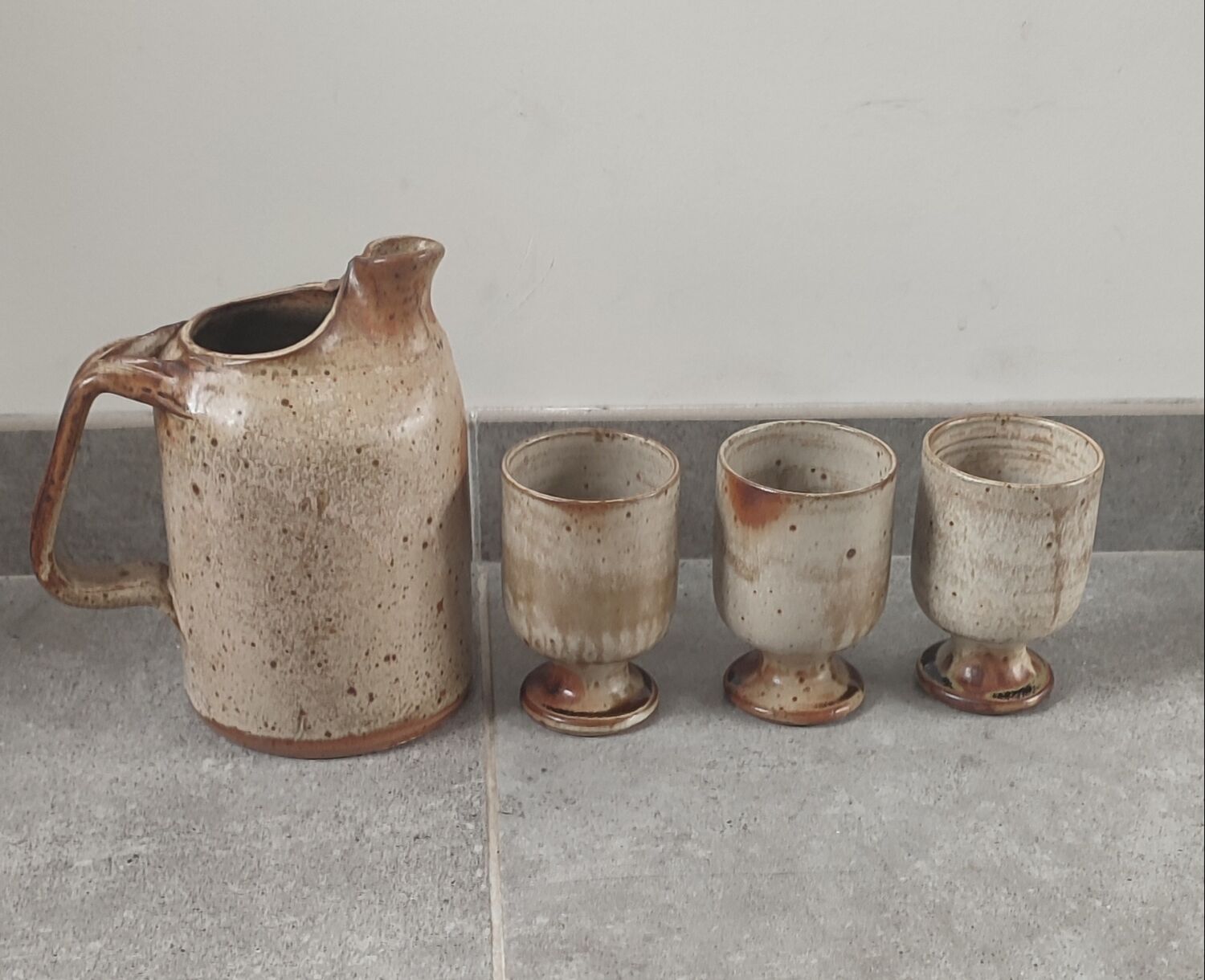 Service trio in pyrite stone Puisaye Jean-Pierre Prud'homme.