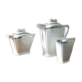 Art deco coffee service white porcelain of limoges liseré silver signed p.f.