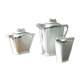 Art deco coffee service white porcelain of limoges liseré silver signed p.f.