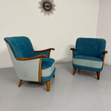Lot of 2 sculptural Danish design armchairs from the 1940s, vintage.
