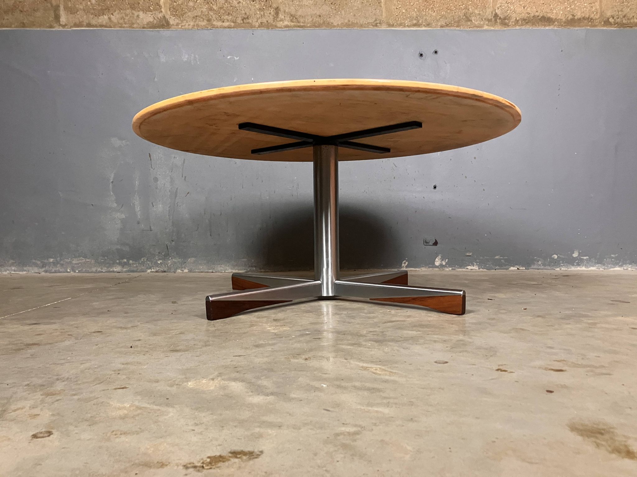 Mid Century coffee table in chrome, marble, and rosewood.