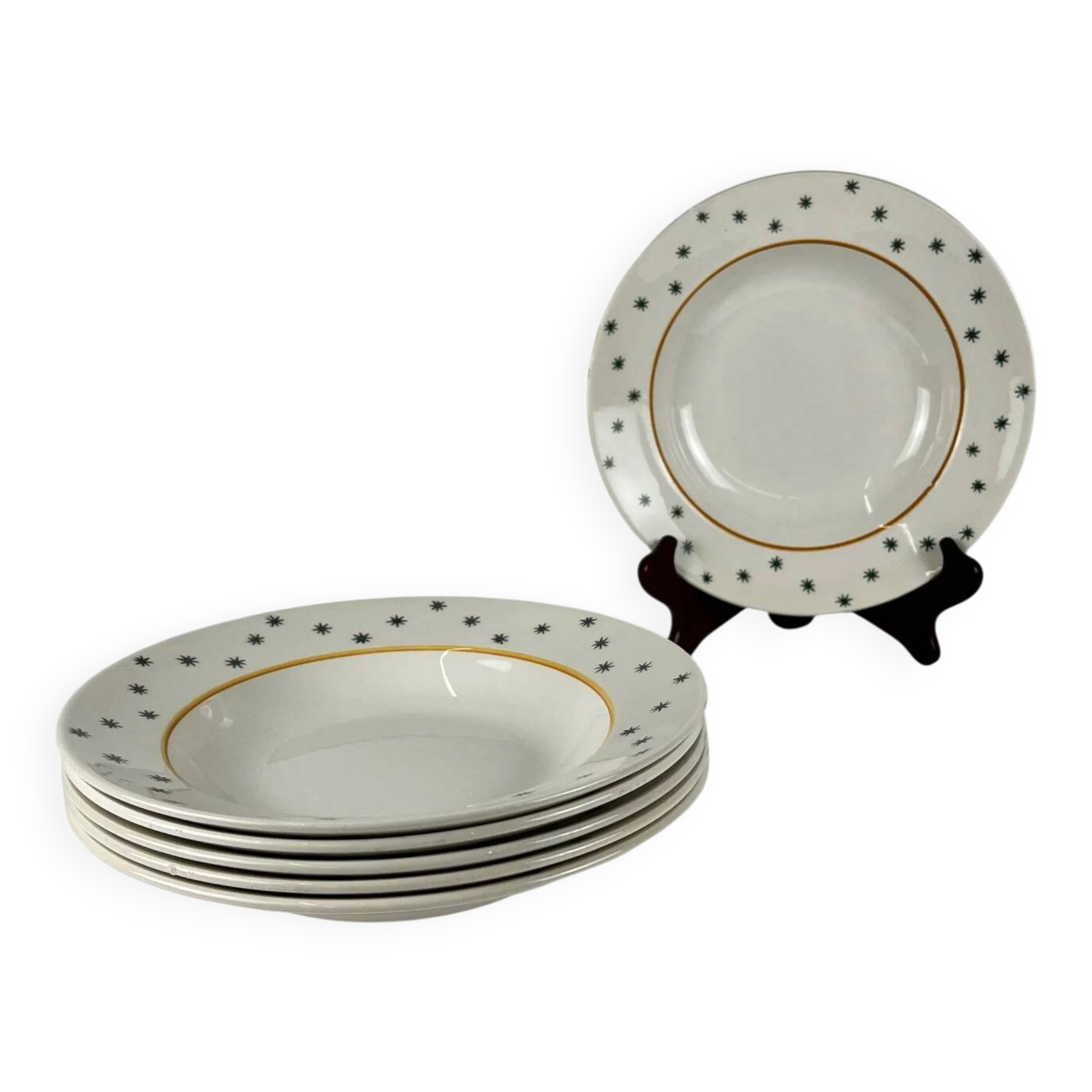 Set of 6 deep plates GIEN, Primefleur creation, "Constellation" model, 1950.
