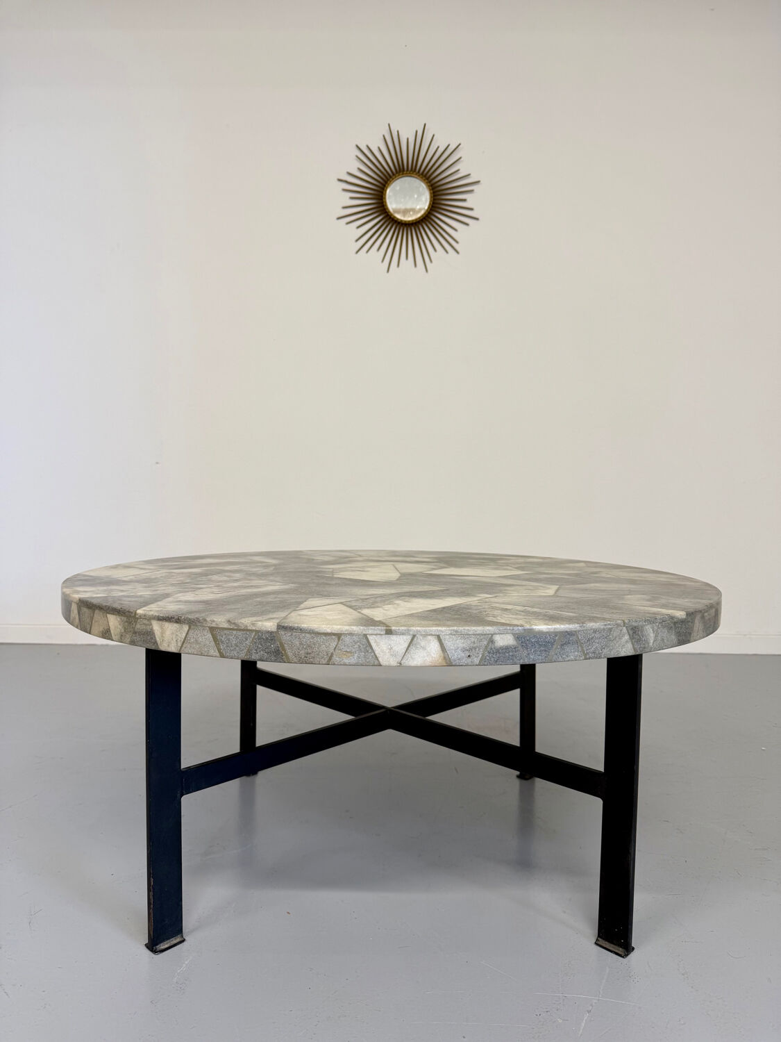 Antique stone and metal coffee table, vintage 70s design